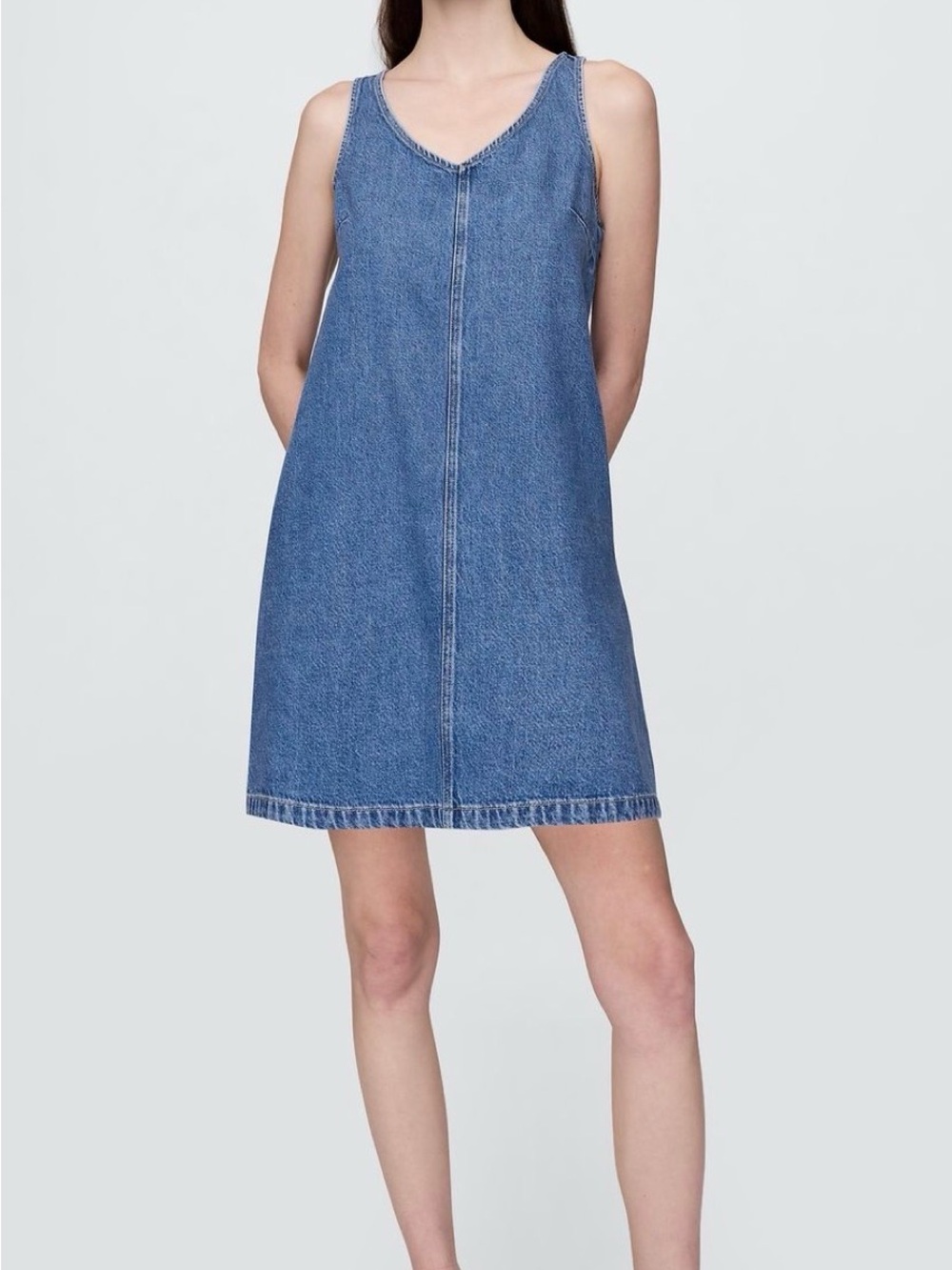 GAP Blue Denim V-Neck Sleeveless Shift Dress